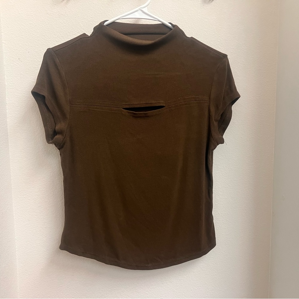 Women mock neck tee Front cutout T shirt cotton